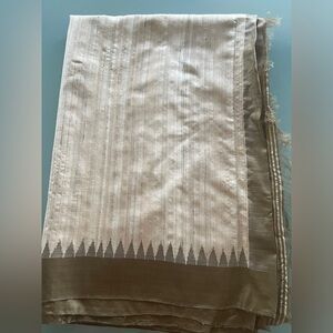 New FabIndia Style Handloom Tussar Pure Silk Saree sari designer Natural & Brown